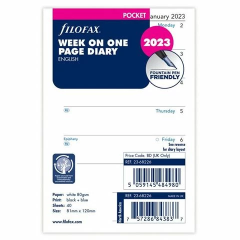 Filofax - 2023 Refill Week On One Page Diary White Pocket 3 Filofax - 2023 Refill Week On One Page Diary White Pocket