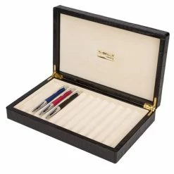 Renzo Romagnoli Renzo - Crocodile Print Leather Box For Twelve Pens Black