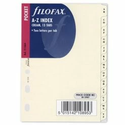 Filofax - Pocket Cream A-Z Two Letter Index Tabs Refill