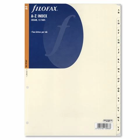 Filofax - A4 Cream A-Z Two Letter Index Tabs Refill 3 Filofax - A4 Cream A-Z Two Letter Index Tabs Refill