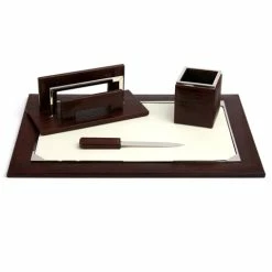 Renzo Romagnoli Renzo - Thesius Leather Desk Set 4pce Brown